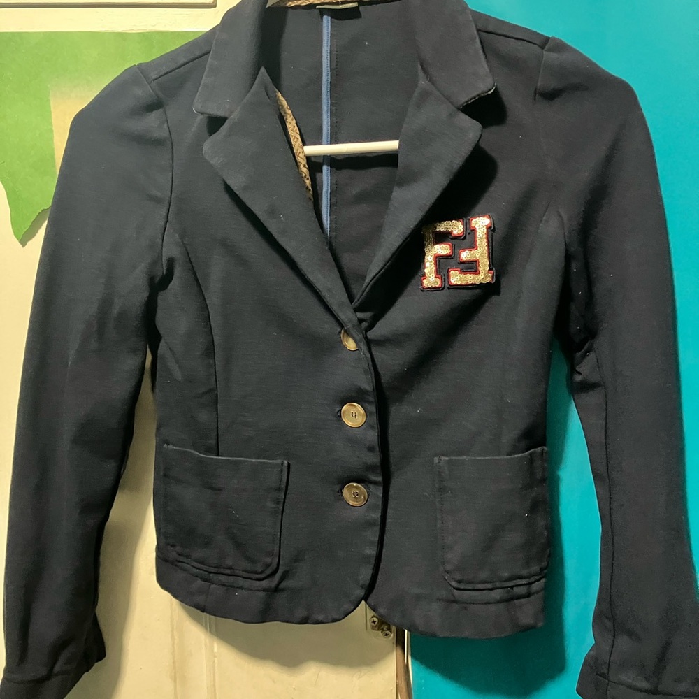 Fendi Kids Preppy Blazer Jacket with Embroidered Patch